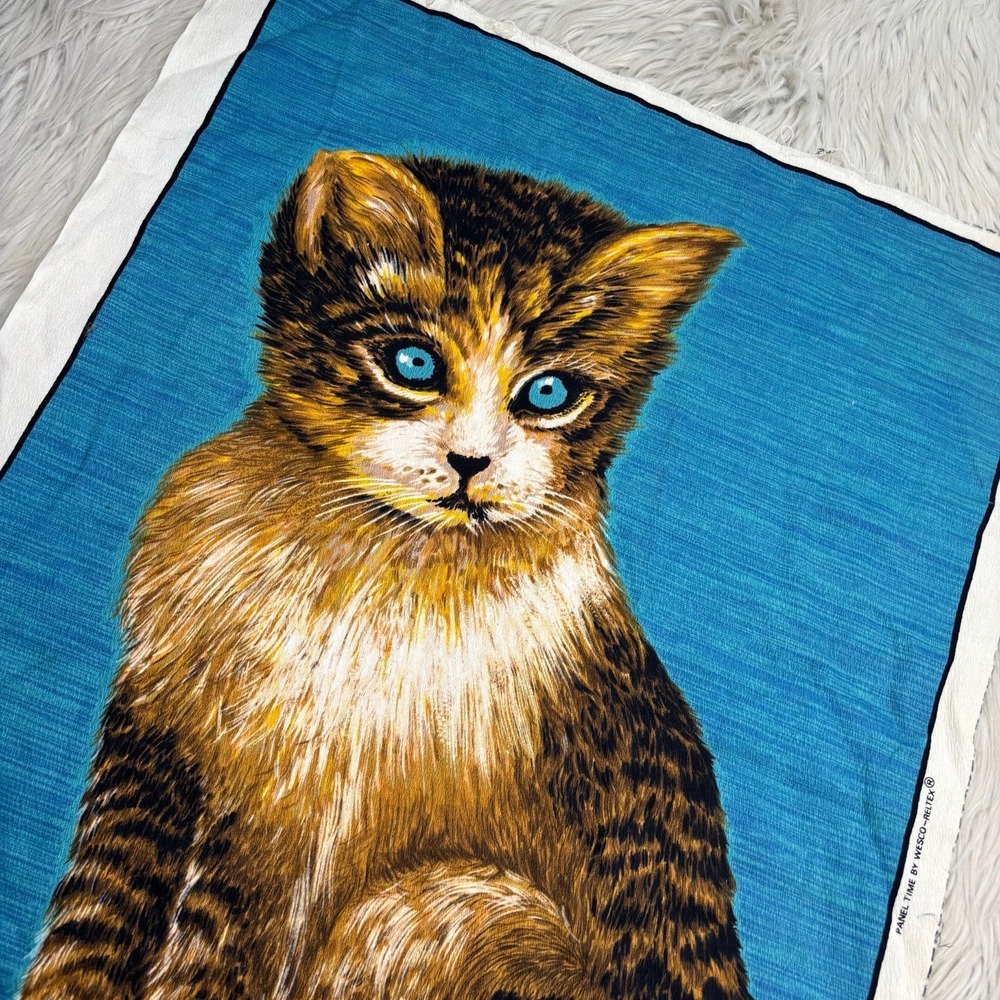 Vintage Wesco-Reltex Kitty Cat Fabric Panel Needle Craft Tapestry 19.5" x 28" - Picture 3 of 4